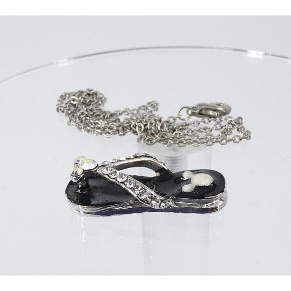VTG Disney Mickey Mouse Flip Flop Pendant Necklace Black Rhinestone AB Girls - Picture 9 of 16